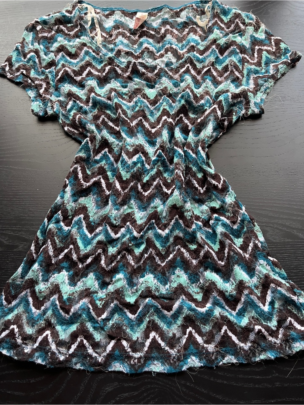 Y2K No Boundaries Zigzag Teal Star Chevron Lace Top Size L